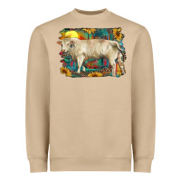 Mushroom western charolais bull and aztec sunflower background Heavyweight Sweatshirt - RanaPortraitStore