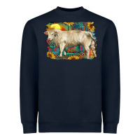 Navy western charolais bull and aztec sunflower background Heavyweight Sweatshirt - RanaPortraitStore