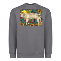 Storm western charolais bull and aztec sunflower background Heavyweight Sweatshirt - RanaPortraitStore