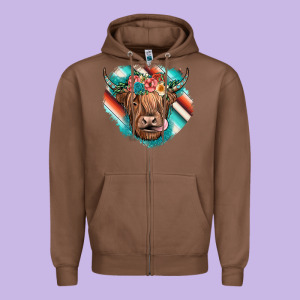 Highland Cow Serape Zipper Hoodie Designed By Jahusdesignshop