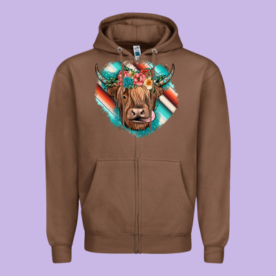Highland Cow Serape Zipper Hoodie Designed By Jahusdesignshop