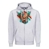 Heather Grey highland cow serape Zipper Hoodie - JahusDesignShop