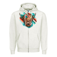 Oatmeal Heather highland cow serape Zipper Hoodie - JahusDesignShop