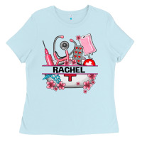 Baby Blue costom name nurse hat and elements Ladies Tee - AdoDesignShop