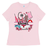 Bubblegum Pink costom name nurse hat and elements Ladies Tee - AdoDesignShop
