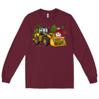 Burgundy christmas bulldozer snowman Long Sleeve Tee - JahusDesignShop