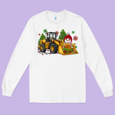 Christmas Bulldozer Snowman Long Sleeve Tee Designed By Jahusdesignshop