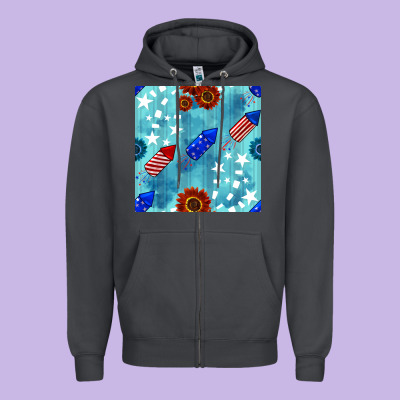 Patriotic Fireworks And Sunflower Zipper Hoodie Designed By Bundleandbundleshop