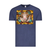 Vintage Denim merino ram with sunflowers and gemstone mousepad Vintage Tee - BarkalooDesign