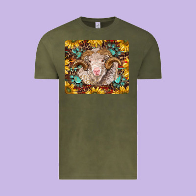 Merino Ram With Sunflowers And Gemstone Mousepad Vintage Tee Designed By Barkaloodesign