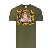 Vintage Olive merino ram with sunflowers and gemstone mousepad Vintage Tee - BarkalooDesign