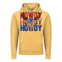 Vintage Mustard howdy howdy howdy 4th of july bull skull billie wi Vintage Hoodie - texasbilliewilder