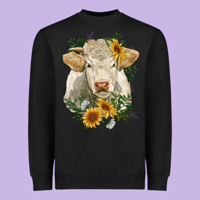 Charolais Cattle With Sunflowers Heavyweight Sweatshirt Designed By Ranaportraitstore