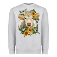 Heather Grey charolais cattle with sunflowers Heavyweight Sweatshirt - RanaPortraitStore