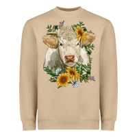 Mushroom charolais cattle with sunflowers Heavyweight Sweatshirt - RanaPortraitStore