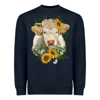 Navy charolais cattle with sunflowers Heavyweight Sweatshirt - RanaPortraitStore