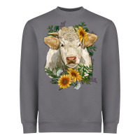 Storm charolais cattle with sunflowers Heavyweight Sweatshirt - RanaPortraitStore