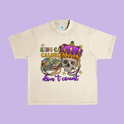 King Cake Calories Don't Count Skull Urban Heavy Tee Designed By Fadigitalartstudio