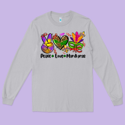 Peace Love  Mardi Gras Long Sleeve Tee Designed By Adodesignshop
