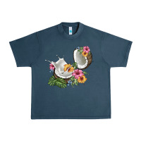 Midnight Navy coconut with tropical leavers and flowers Urban Heavy Tee - BarkalooDesign