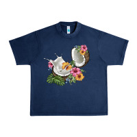 Navy coconut with tropical leavers and flowers Urban Heavy Tee - BarkalooDesign
