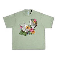 Oil Green coconut with tropical leavers and flowers Urban Heavy Tee - BarkalooDesign