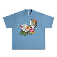 Pebble Blue coconut with tropical leavers and flowers Urban Heavy Tee - BarkalooDesign