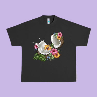 Coconut With Tropical Leavers And Flowers Urban Heavy Tee Designed By Barkaloodesign