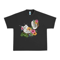 Pigment Black coconut with tropical leavers and flowers Urban Heavy Tee - BarkalooDesign