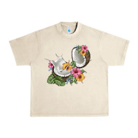 Sandshell coconut with tropical leavers and flowers Urban Heavy Tee - BarkalooDesign