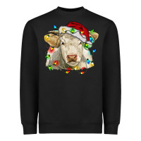 Black charolais cattle cow with christmas lights and hat Heavyweight Sweatshirt - RanaPortraitStore