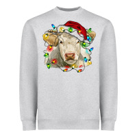 Heather Grey charolais cattle cow with christmas lights and hat Heavyweight Sweatshirt - RanaPortraitStore