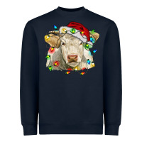 Navy charolais cattle cow with christmas lights and hat Heavyweight Sweatshirt - RanaPortraitStore