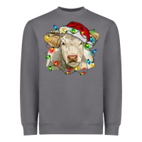 Storm charolais cattle cow with christmas lights and hat Heavyweight Sweatshirt - RanaPortraitStore