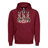 Burgundy rabbits with blossom flower Zipper Hoodie - Artiststas