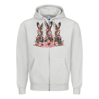 Dove Grey rabbits with blossom flower Zipper Hoodie - Artiststas
