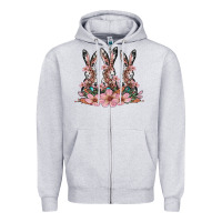 Heather Grey rabbits with blossom flower Zipper Hoodie - Artiststas