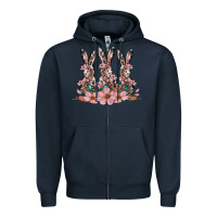 Navy rabbits with blossom flower Zipper Hoodie - Artiststas