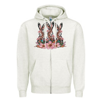 Oatmeal Heather rabbits with blossom flower Zipper Hoodie - Artiststas