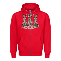 Red rabbits with blossom flower Zipper Hoodie - Artiststas