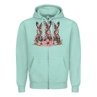 Seafoam rabbits with blossom flower Zipper Hoodie - Artiststas