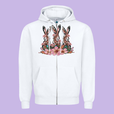 Rabbits With Blossom Flower Zipper Hoodie Designed By Artiststas