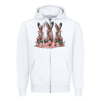 White rabbits with blossom flower Zipper Hoodie - Artiststas