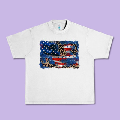 Leopard Glitter American Flag 4th Of July Urban Heavy Tee Designed By Cowgirlartshop