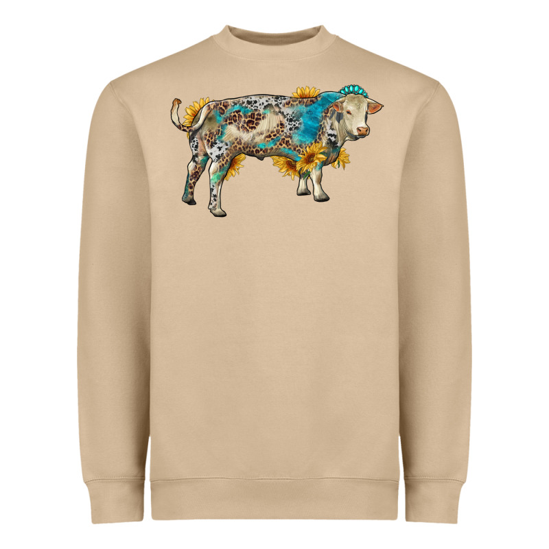 Charolais Bull With Sunflowers And Gemstone Western Patterns Heavyweight Sweatshirt by RanaPortraitStore | Teevron
