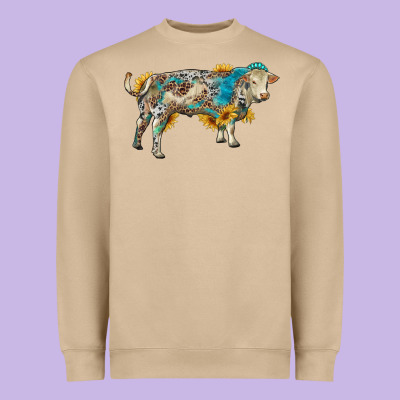 Charolais Bull With Sunflowers And Gemstone Western Patterns Heavyweight Sweatshirt Designed By Ranaportraitstore