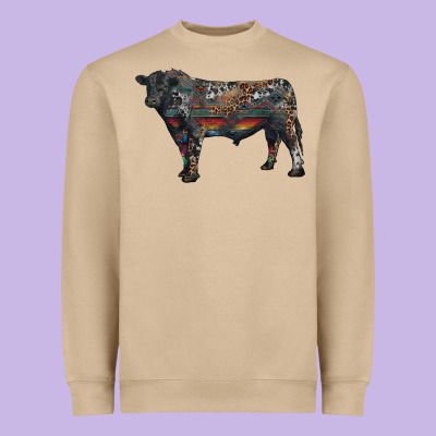 Black Angus Bull With Western Patterns Heavyweight Sweatshirt Designed By Ranaportraitstore