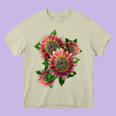 4 Crimson Blaze Sunflower Heavy Core Tee Designed By Lillyallendesigns