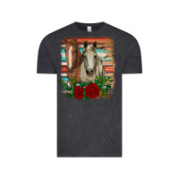 Vintage Black horses with roses Vintage Tee - RanaPortraitStore