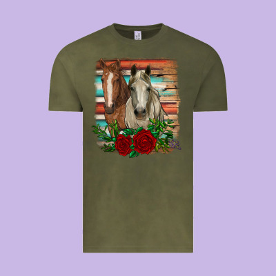 Horses With Roses Vintage Tee Designed By Ranaportraitstore